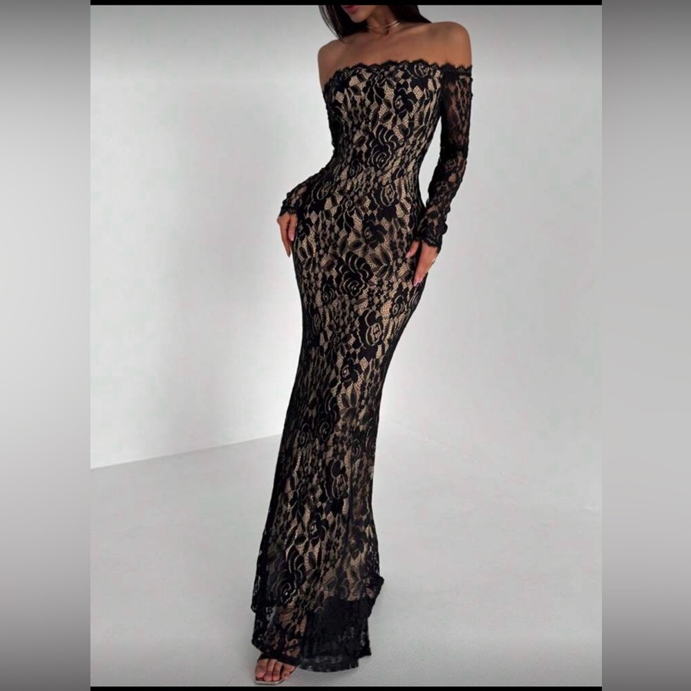 Elegant Black Lace Long Sleeve Dress